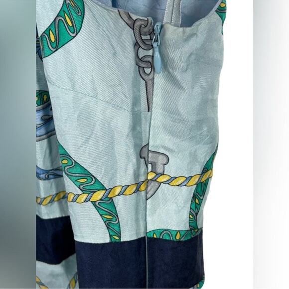 Tommy Hilfiger Collection Nautical Silk Halter Dress 6 | Blue Green Midi Keyhole - Picture 6 of 13